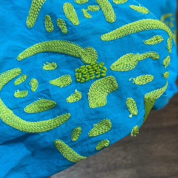 Gretchen Scott Twombly Floral Embroidered Top Size XLarge blue green - Picture 8 of 9